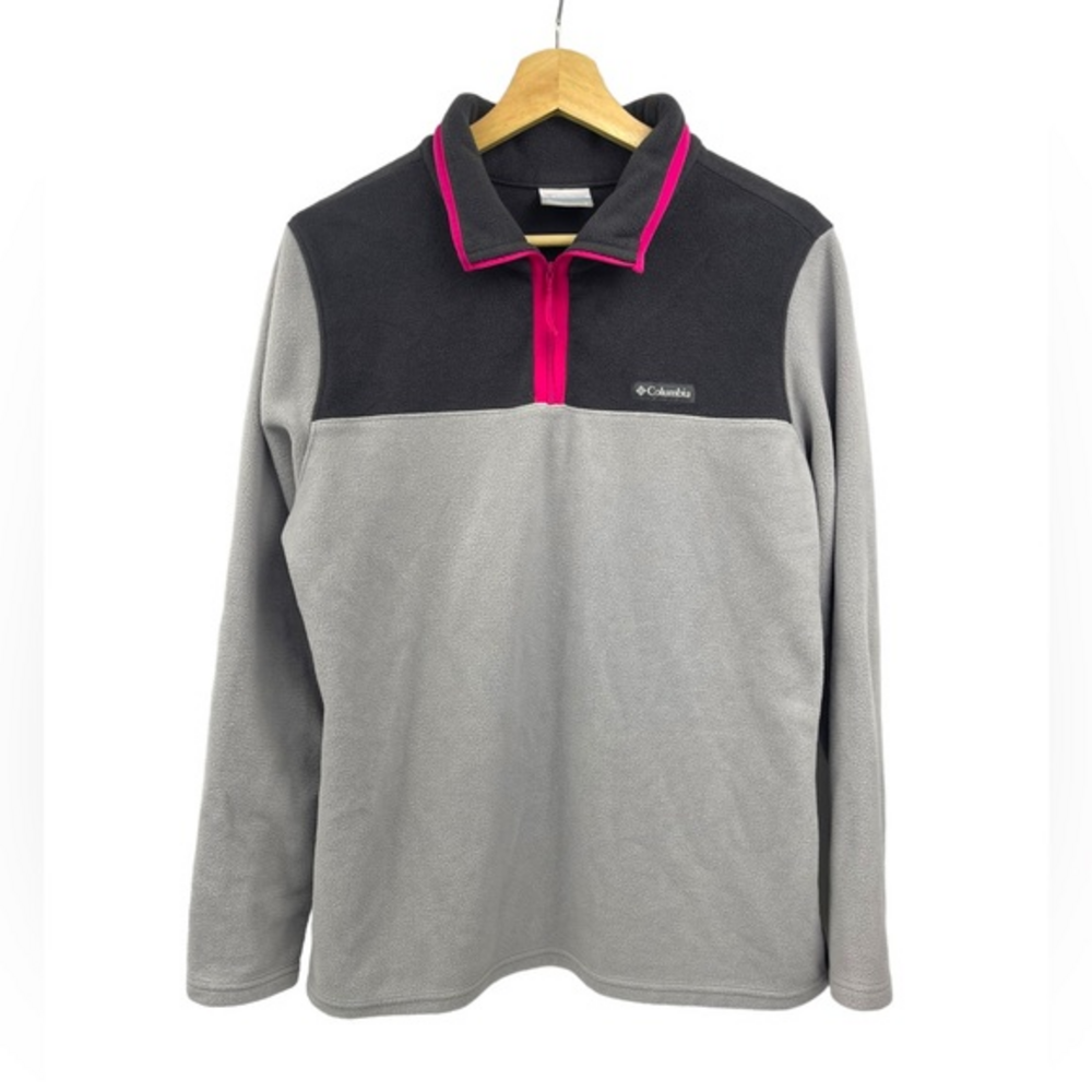 Columbia Long Sleeve 1/4 Zip Fleece Pullover in Gray/Black Size Large Women's